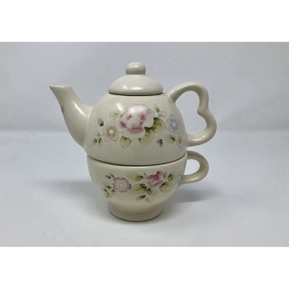 Pfaltzgraff TEA ROSE 6-1/8" Tea For One Individual Teapot with Lid and Cup